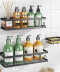 Adhesive Shower Caddy 3 Pack With Two Shelves, Soap Holder And 12 Hooks For Tidy Bathrooms, No Drilling Rustproof Organizer In Black