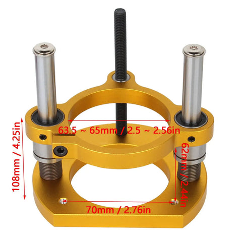 Adjustable Router Lift For 63.5-65mm Diameter Universal Trimming Machines In Aluminum Alloy Under-Table Base Clamping Lifting System With Slick Height Adjustment And Gold Finish, gold aluminum router lift