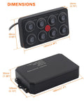 Dimensions of Beefy 8 Gang Switch Panel 12V 24V IP68 Waterproof With Four Modes Toggle Momentary Pulse SOS Eight Color Backlit.