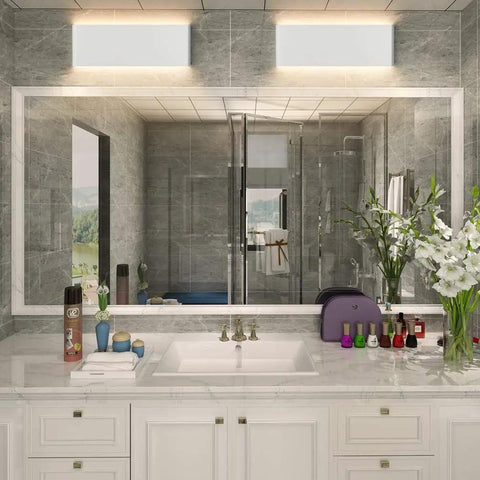 Bathroom with Matte White Up And Down LED Vanity Light For Bathroom Wall Mount 15.75 Inch Modern Fixture Warm 3000K Glow