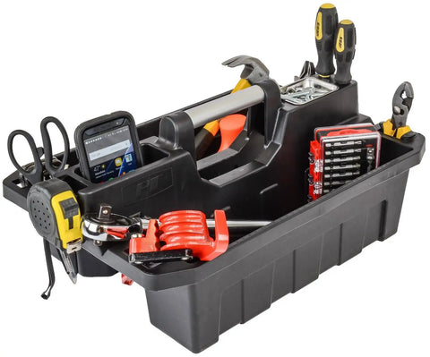 Pro Tool Caddy With Dual Oversized Compartments, Removable Magnetic Tray, Hidden Storage, Padded Phone Holder, Lidless Design