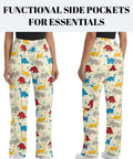 Fresh Fit Cartoon Dinosaur Print Scrub Pants For Women Wide Leg Cargo Nurse Trousers With Deep Side Pockets And Elastic Waist side view.