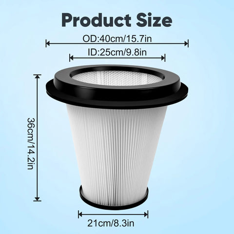 Six Pack Replacement HEPA Filters For Dust Extractors Cone Shaped Design with size 36cm x 21cm, black and white material