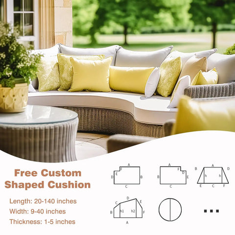 Custom Bench Cushions For Indoor Furniture And Outdoor Patio, Totally Customizable Size Thickness Shape Fabric Color Piping And Non Slip Fixing, 75D Foam Seat Cushions For Bay Windows Kitchen Nook Benches Mudrooms And Sofas, installed on outdoor sectional.