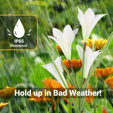 Solar Lily Garden Lights 6 Pack With 24 LED Outdoor Stake Lights Waterproof Color Changing Flower Pathway Lights in rain