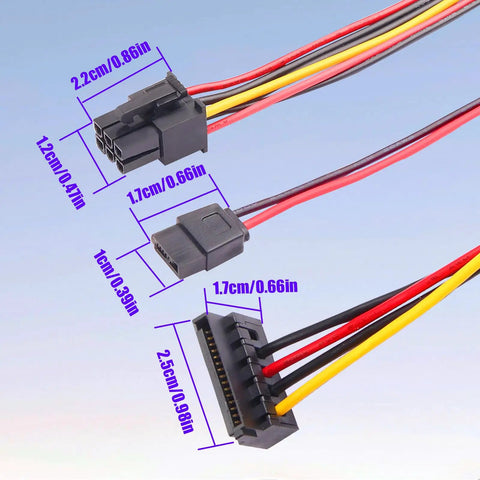 ATX 6 Pin To Dual SATA Power Adapter Cable 19.6 In Long One To Two SATA Power Splitter For HDD SSD And Optical Drive PC Build Extension Juiced Up Power Port Expansion, black connectors