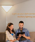 Triangle Corner Light With Switch, Plug In Ceiling Lamp in living room setting with couple seated, illuminating the corner