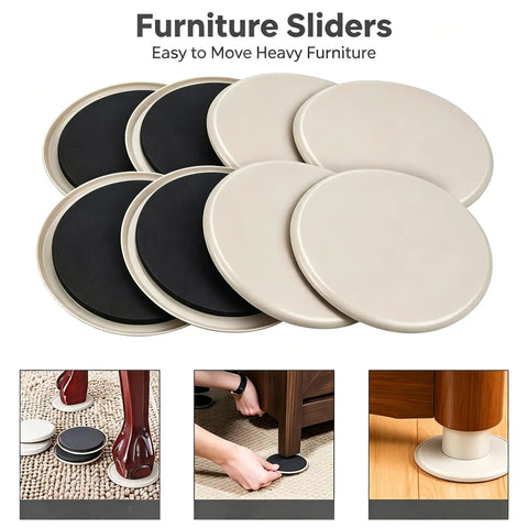 Big Pack Of 8 Heavy Duty Furniture Sliders To Glide Couches On Carpet And Wood Floors, 3.5 inch round plastic movers.