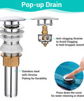Pop-up drain for Dope Blue Ripple Tempered Glass Vessel Sink With Waterfall Faucet For Above Counter Vanity Rectangle Design Pop Up Drain Victorian Era Inspired Look For Modern Bathrooms, chrome plated stainless steel