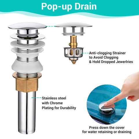 Pop-up drain for Dope Blue Ripple Tempered Glass Vessel Sink With Waterfall Faucet For Above Counter Vanity Rectangle Design Pop Up Drain Victorian Era Inspired Look For Modern Bathrooms, chrome plated stainless steel