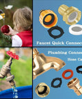 Collage showing plumbing connector hose caps and faucet quick connectors with O-rings for water pipes and garden hoses.
