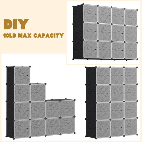Cube Storage Organizer With Doors 12 Cube Plastic Shelving Unit For Living Room Bedroom And Office Black Easy Assembly