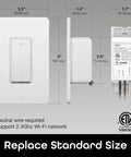4 Pack Smart WiFi Light Switch No Hub Needed, Works With Alexa And Google Assistant, Requires 2.4 GHz WiFi, dimensions diagram