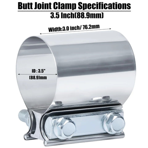 3.5 Inch Exhaust Clamp For Butt Joint Pipes - Stainless Steel Band Clamp Sleeve Connector, close-up view, 360 Degree Seal