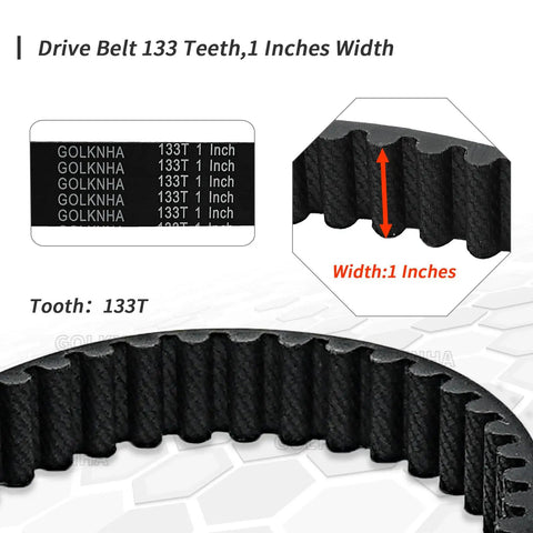 Ultimate Rear Drive Belt 133T Fits Harley Davidson Softail Models, black rubber belt with 133 teeth, 1 inch width.