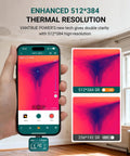 Power TS1 Thermal Camera For iPhone With 512x384 Super Resolution displayed on a smartphone showing infrared imaging in a room.