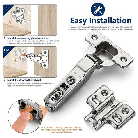 European Style Kitchen Cabinet Hinges With Silky Soft Close Action Half Overlay Design For Modern Frameless Doors 4 Pack installation guide.