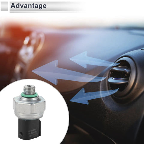 Engine Air Conditioning Pressure Switch Sensor For BMW Mini E39 E46 E38 E53 X5 12V DC 3 Pins Refrigerant Pressure Transducer Replacement No 64536909257 64539323658 Direct Fit Easy Install Durable Construction visible in front view with car dashboard.