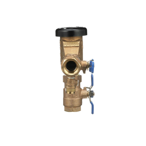 Zurn Wilkins 34-710 3/4-in pressure vacuum breaker assembly, brass body with black cap and blue valve handles.