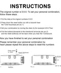 Instructions for setting lock combination on fireproof safe document bags.