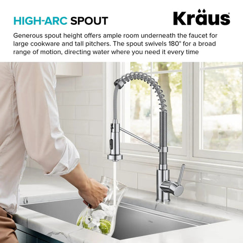 Bolden Commercial Style Pull Down Kitchen Faucet With Two Function Single Handle Chrome Finish High Arc Coil Spout in use