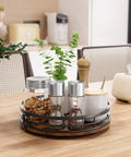 9 Inch Lazy Susan Turntable Organizer For Cabinet And Countertop Round Wood Spinning Shelf with spices and decor on table