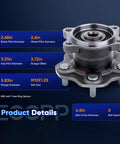Diagram showing dimensions of Pair of Rear Wheel Hub Bearing Assembly 512201 for Nissan Altima 2002-2006, Maxima 2004-2008, Quest 2004-2009 with ABS.
