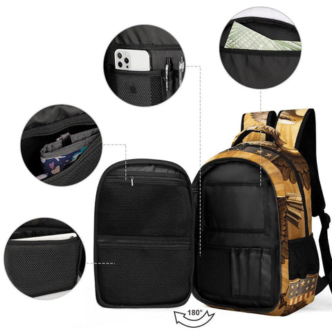 Star Shield Eagle Relief Printed Unisex Backpack With Large Capacity Built Tough From Durable Polyester interior pocket view