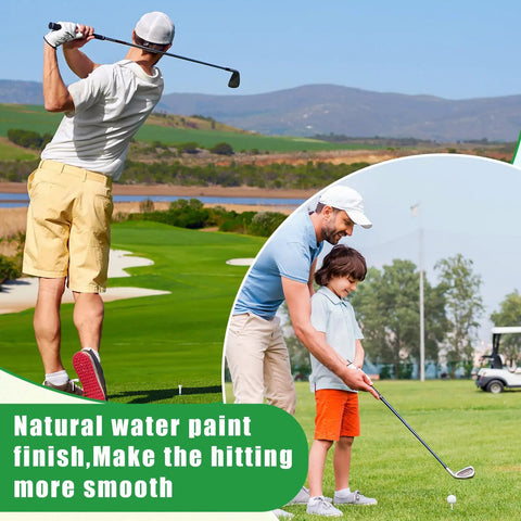 Golfers practicing with clubs on a course, highlighting wooden tees usage, perfect for Bulk 1000 Wooden Golf Tees Three And One Quarter Inch Bamboo Tees White Blue Lines Set For Practice And Training Great For Golf Balls And Clubs Perfect Fathers Day Gift And Party Favor.
