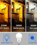 Comparison of 4 Pack Dusk To Dawn LED Bulbs For Outdoor Use 60W Equivalent 800 Lumens in 2700K, 3000K, 5000K