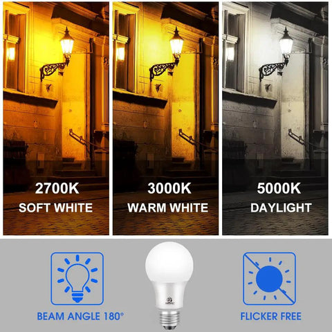 Comparison of 4 Pack Dusk To Dawn LED Bulbs For Outdoor Use 60W Equivalent 800 Lumens in 2700K, 3000K, 5000K