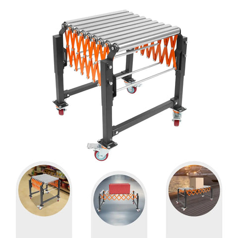 Durable Adjustable Conveyor Rollers With Wheels For Heavy Lifting Projects Expandable Work Table Supporting Up To 176 lbs, iron frame with wheels.