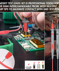 Heavy Duty Electrical Multimeter Test Leads Kit With Alligator Clips, Hooks And Probes, 1000V CAT II, 10A in use on circuit board