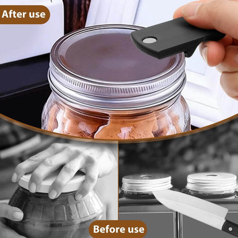 2 Pack Magnetic Canning Jar Opener in use, demonstrating easy lid removal for mason jars with magnet grip, no scratch aid.