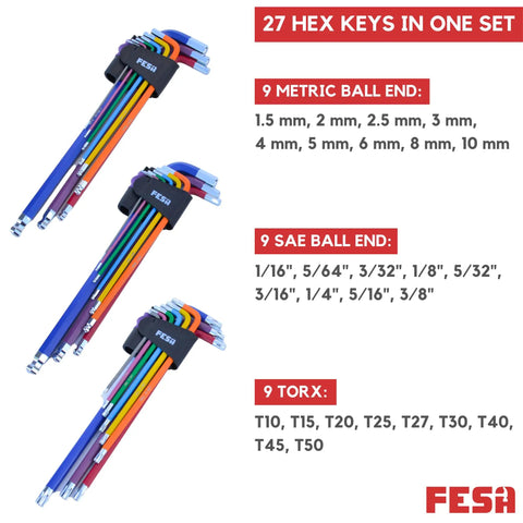 Jumbo Allen Wrench Set With 29 Pieces Torx SAE And Metric Hex Keys Folding Tool T Handle And Storage Case Built From Industrial Grade CRV Steel For Serious Home Fixes And Pro Style Work, showing metric, SAE, and Torx keys.