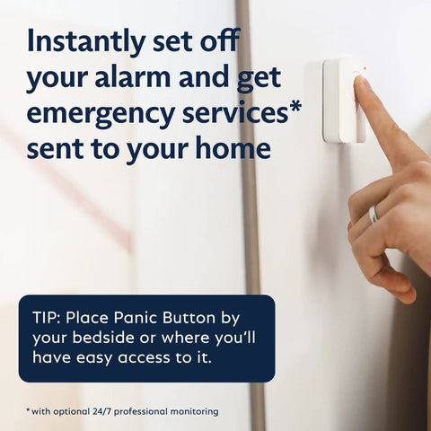 Person pressing panic button on 12 Piece Wireless Home Security System Kit With HD Camera, Optional 24 Seven Professional Monitoring, No Contract