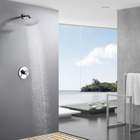 Shower Faucet With Valve And 8 Inch Rain Shower Head, Single Handle Chrome Finish, Easy DIY Install, Slick Modern Bathroom Upgrade, Durable Brass Construction, Water Saving Design For Smooth, Quiet Shower Experience