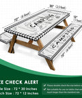 Three Piece Picnic Table Cover Set With Bench Covers, Elastic Edges, Farm Plaid Fitted Tablecloth, 72 Inch Outdoor Camping