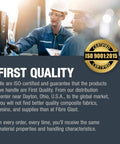 Two workers in a manufacturing setting with ISO 9001:2015 certification badge, emphasizing first quality standards.