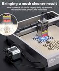 Air assist laser cutter accessory, silver metal unit with cables on a Creality Falcon2 laser engraver.