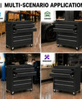 Heavy Duty Steel Rolling Tool Chest With Smooth Glide Wheels And Lockable Five Drawer Mobile Cart in garage and workshop settings.