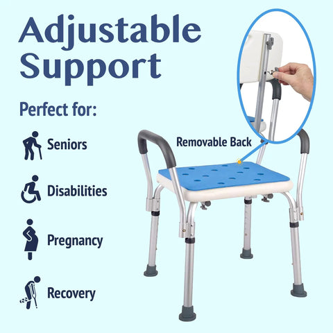 Heavy Duty Shower Chair With Backrest For Bathtub Non Slip Bath Seat For Seniors And Disabled Adjustable Grippy Feet Support Bench