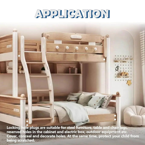 Bunk bed with Assorted Size Black Silicone Hole Plugs 100 Pcs For Round Holes 4mm To 13mm With Frosted Finish shown in use.