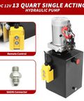 12V DC Hydraulic Dump Trailer Pump with 13 Quart Capacity and Remote Control