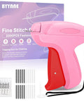 Top Notch Handheld Quick Stitch Gun For Clothes And Denim Your No Sweat Sewing And Hemming Fixer Set With Durable Fasteners And Pin Sharp Needles in pink with fasteners and needles.