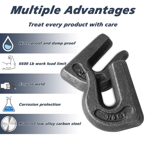 HANDRERLEE 8-pack weld-on chain grab hooks, 3/8 in G70 forged steel, heavy-duty 6600 lb WLL