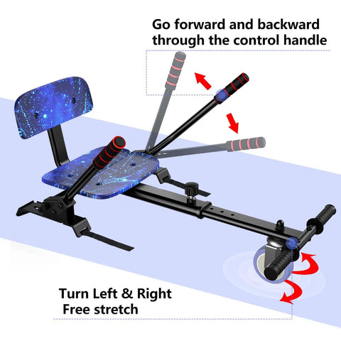 Star Blue self balancing scooter with seat attachment 6.5 inch wheels go kart style with steering handles for kids teens and adults