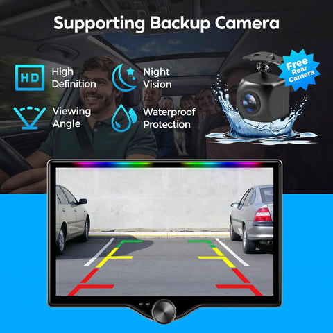 Dope 10.1 Inch QLED Double Din Car Stereo With Wireless CarPlay And Android Auto showing backup camera feature