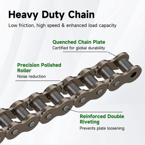 Heavy duty chain with quenched chain plate and precision polished roller for 25H 62 Link Timing Starter Chain Breaker Kit.