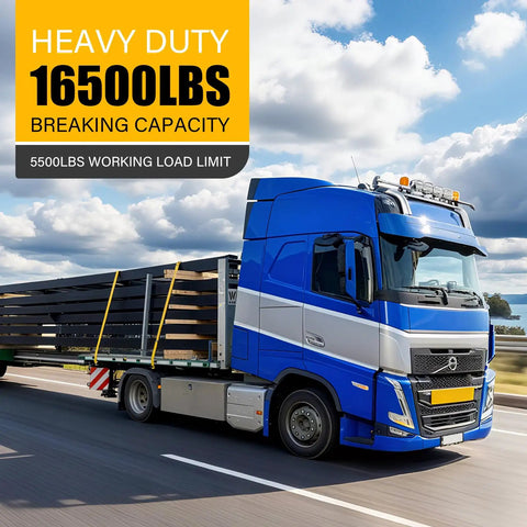 Standard Profile Sliding Trailer Winch 5500LBS Working Load Limit 16500LBS Breaking Capacity For Double L Tracks Holds Up To 20 Feet Of Webbing Beefy Heavy Duty Tie Down Winch For Flatbed Trailers, shown on flatbed truck